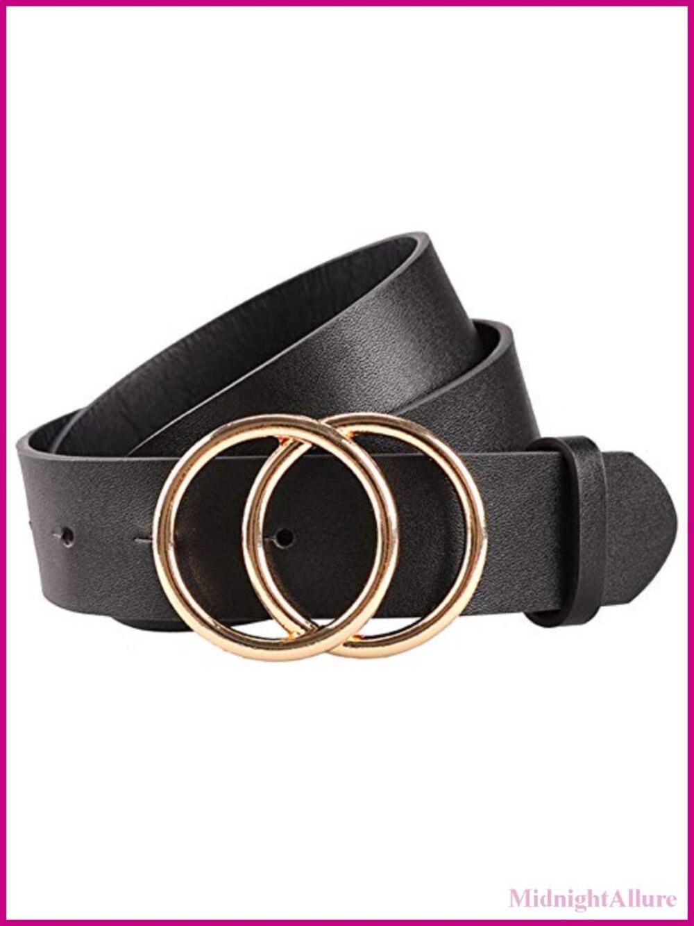 Faux Leather Belt with Gold Buckle Double O-Ring Waist Belt for Jeans Dress